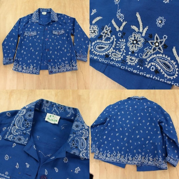 WORN ONCE! ROYAL BLUE ‘QUACKER FACTORY’ BANDANA EMBELLISHED JEAN JACKET SIZE 1X - Picture 3 of 4